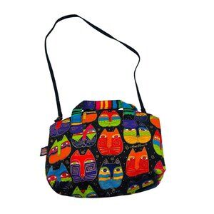 Laurel Burch Vibrant Cat Print Shoulder & Handbag 15"‎ X 11" Cotton Blend